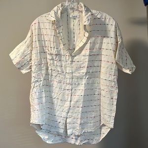 Madewell courier button up down multi rainbow dot stripe pocket tee